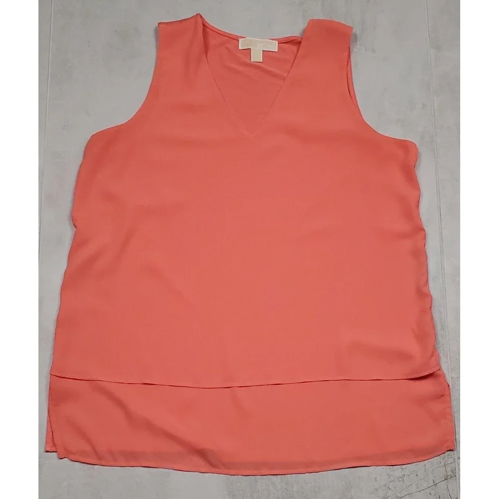 Michael Kors Women's Layered Bottom Blouse Size L Peach Pink Orange